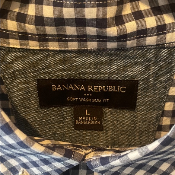 Mens Banana Republic Navy and White Checkered Shirt Size Large - Picture 2 of 6